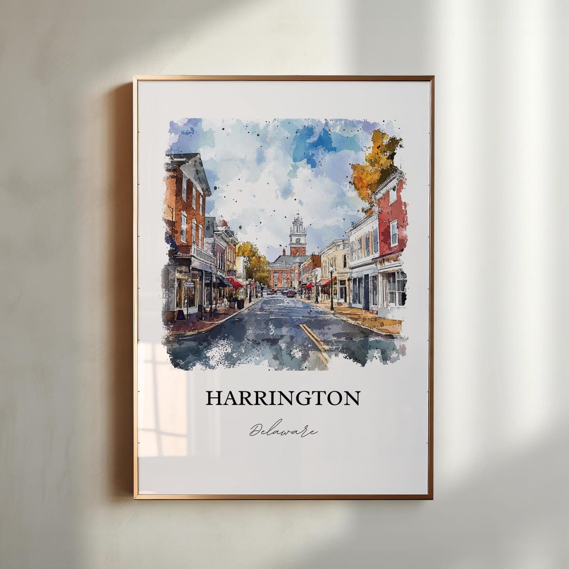 Harrington Delaware Historic Main Street Town Watercolor Poster