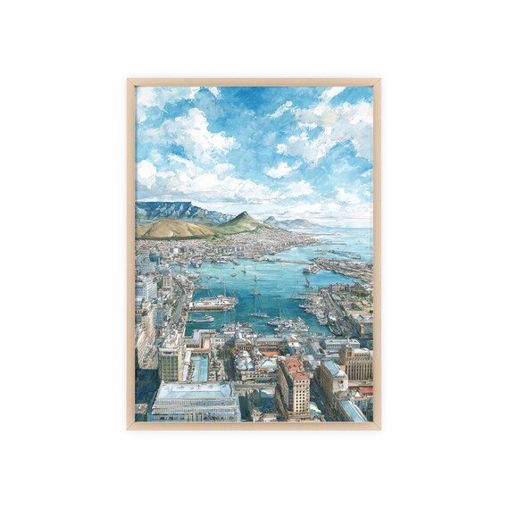 Cape Town South Africa Table Mountain Harbor Watercolor Poster