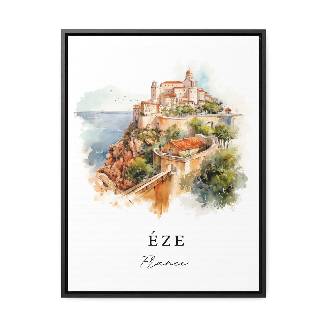 Eze France Cliffside Village Riviera Watercolor Travel Poster - Image 3