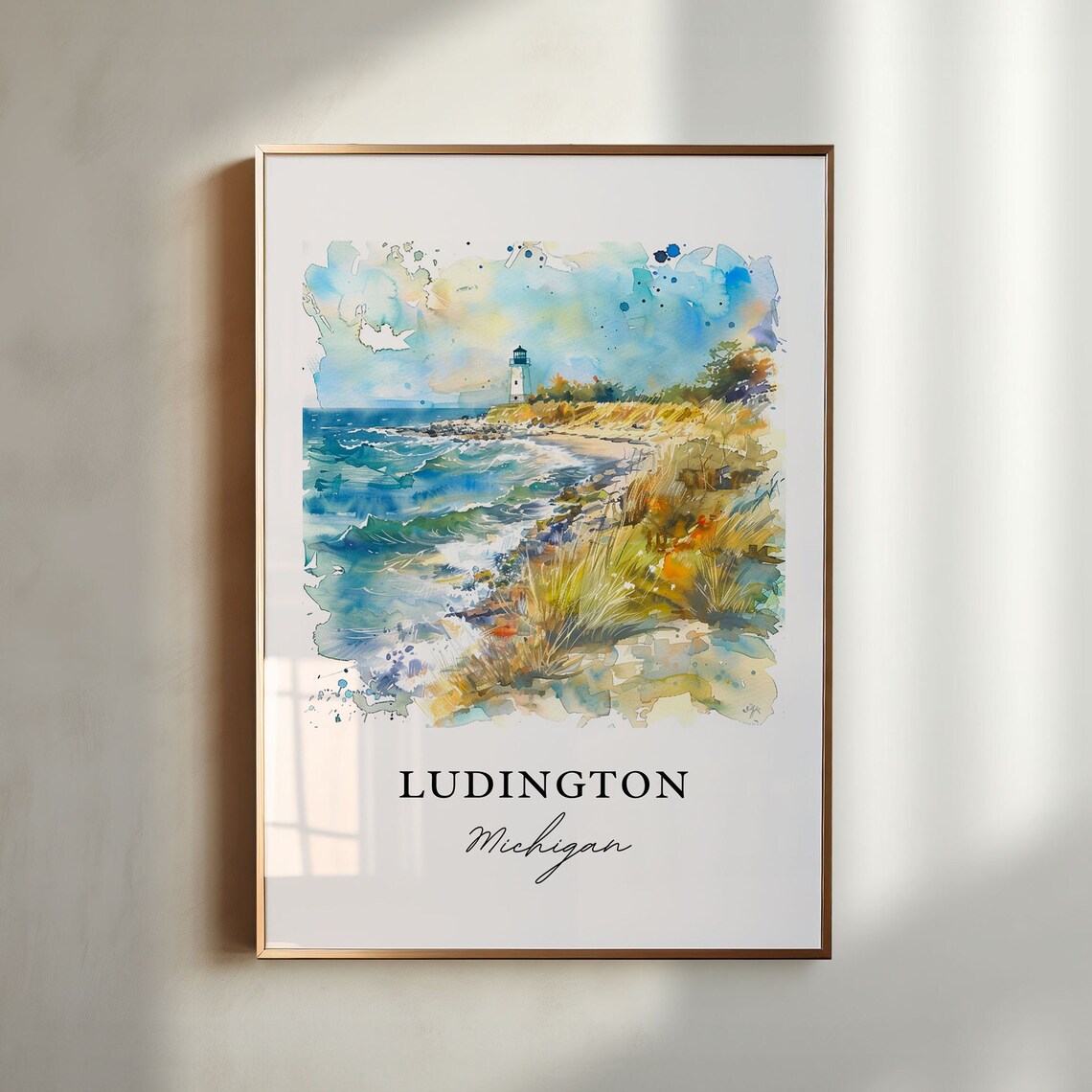 Ludington, Michigan Watercolor Travel Poster