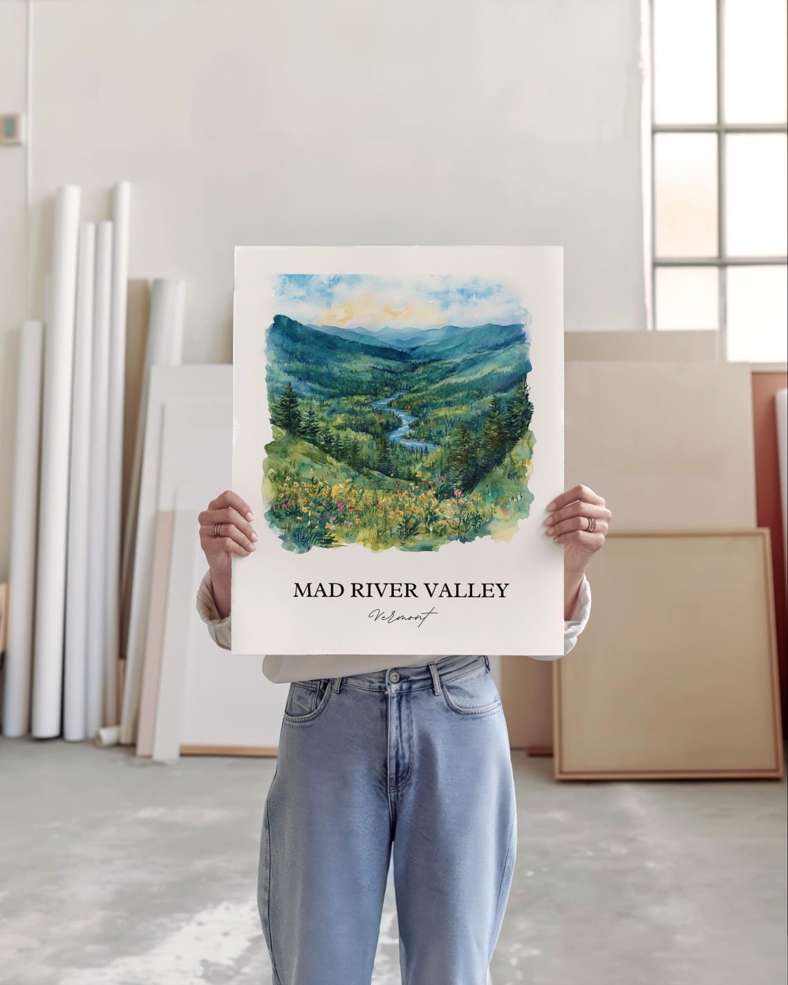 Mad River Valley Vermont Green Mountain Valley Watercolor Poster - Image 4