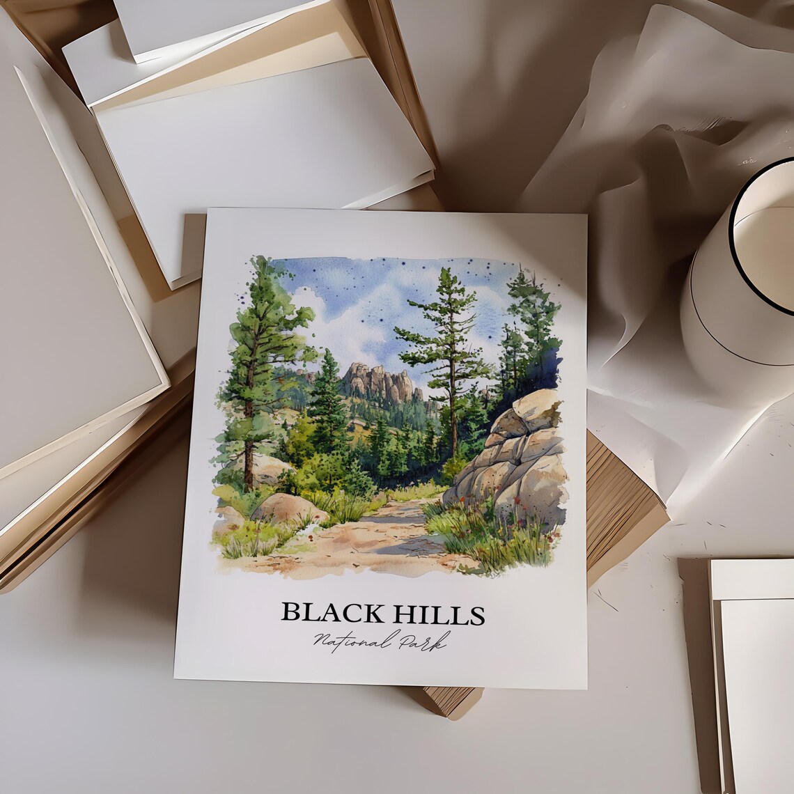 Black Hills South Dakota Scenic Forest Trail Watercolor Art Poster - Image 5