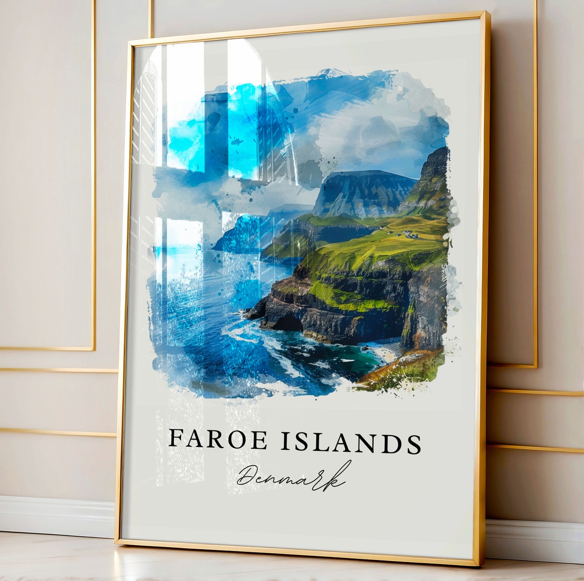 Faroe Islands Denmark Dramatic Coastal Cliffs Watercolor Poster - Image 4