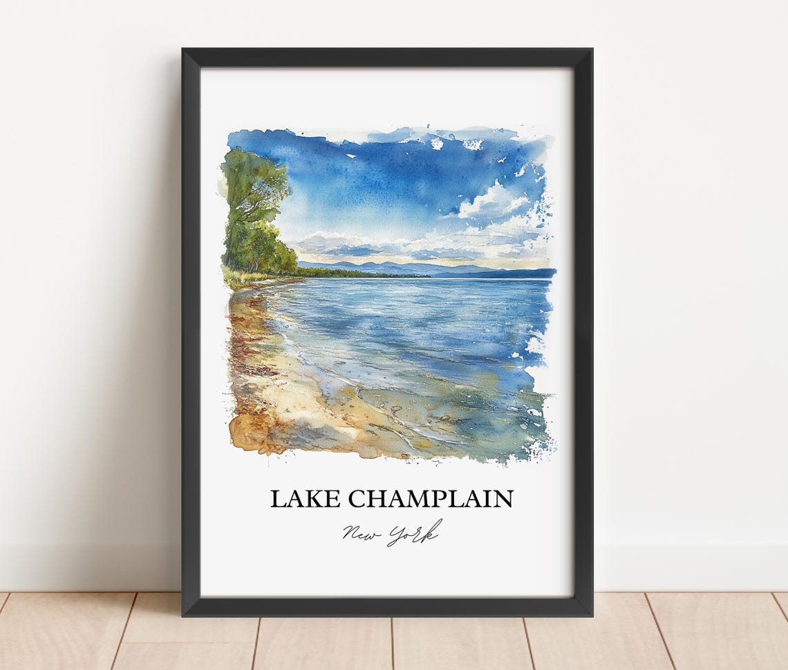 Lake Champlain New York Watercolor Calm Shoreline Scene Poster - Image 3