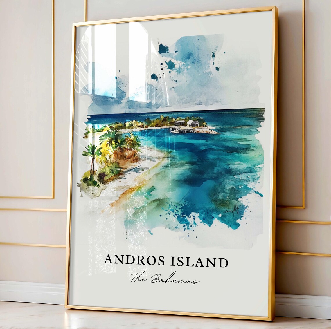 Andros Island Watercolor Bahamas Travel Poster - Image 3