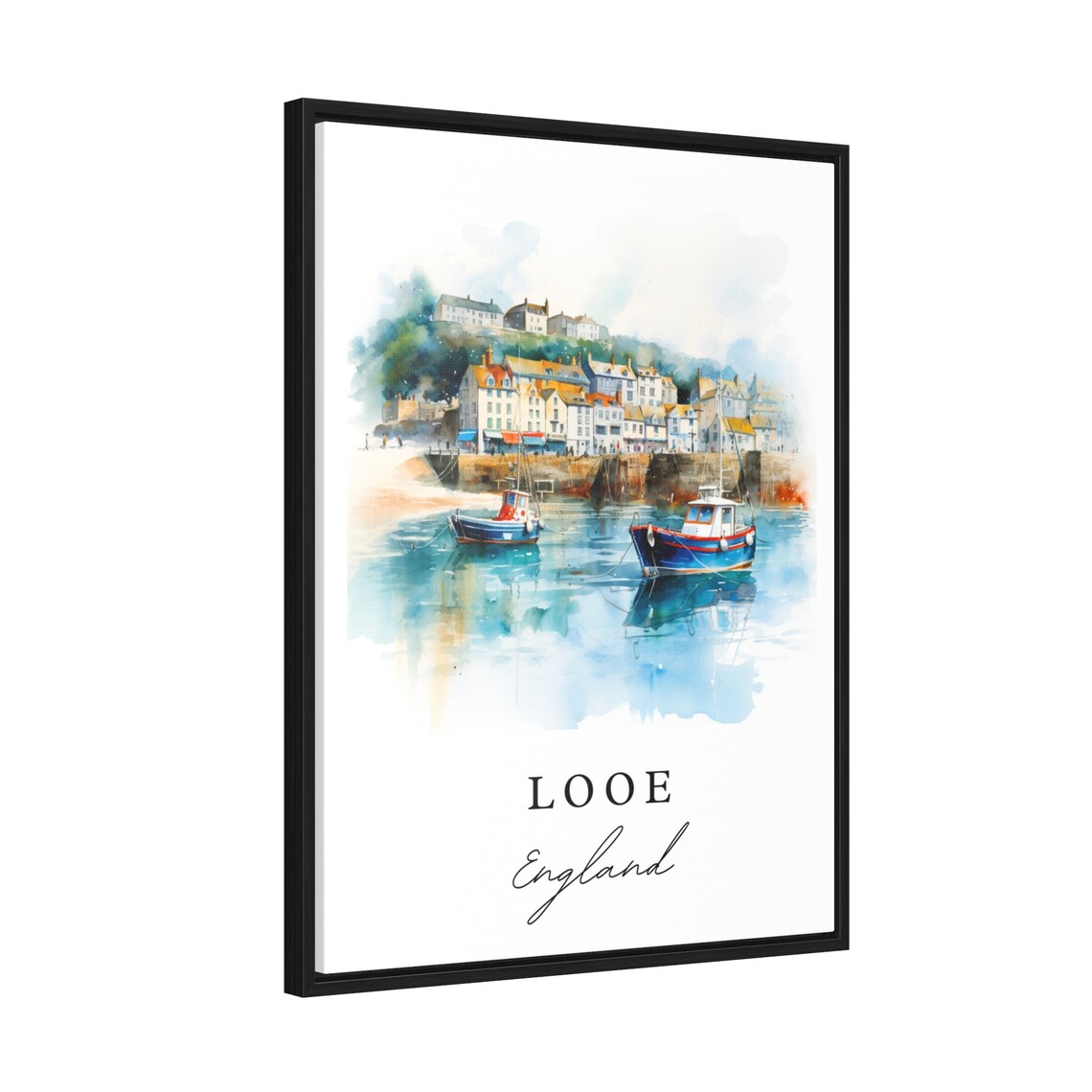 Looe England Fishing Harbor Boats Watercolor Coastal Travel Poster - Image 2