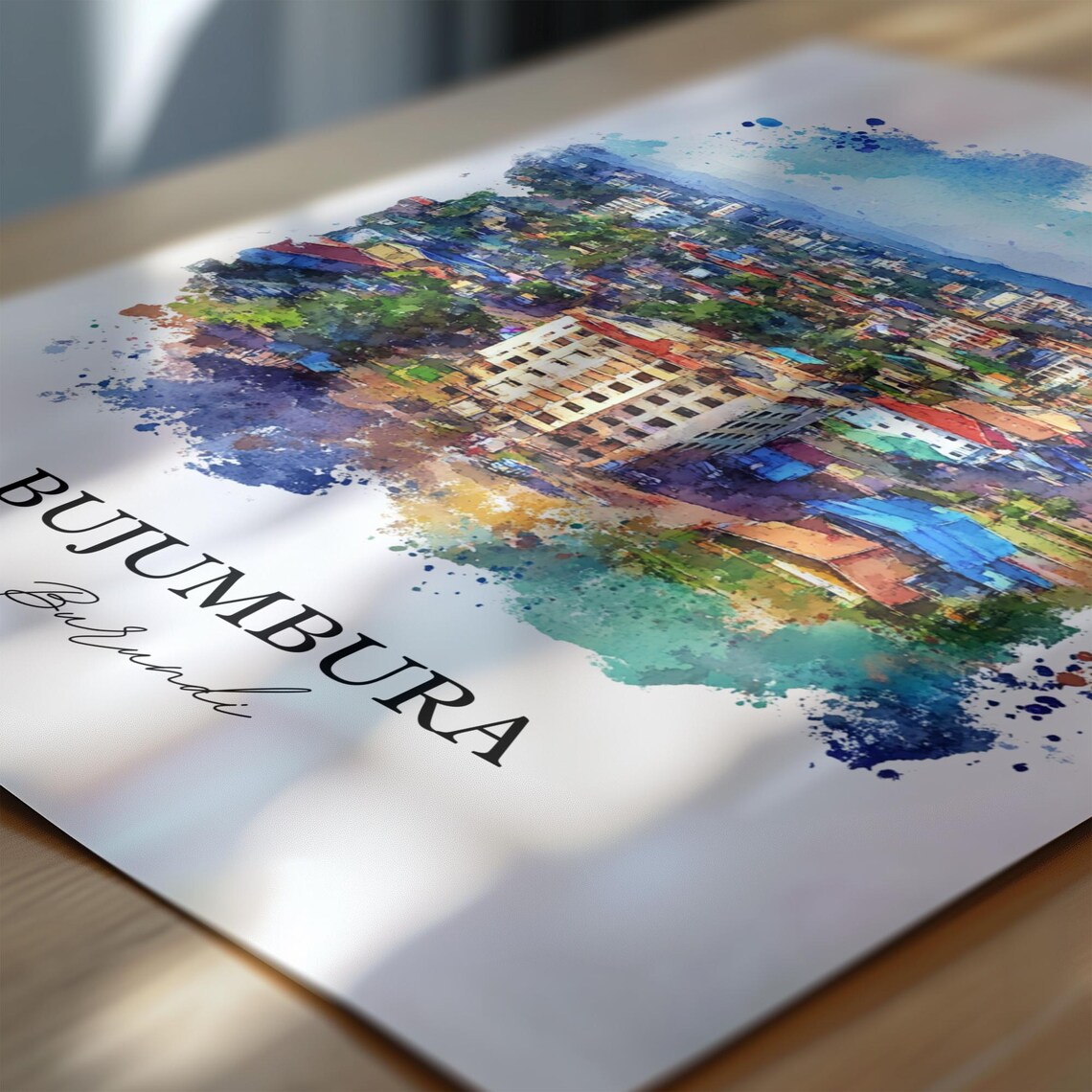 Bujumbura Burundi City Panorama Watercolor Aerial Travel Poster - Image 7