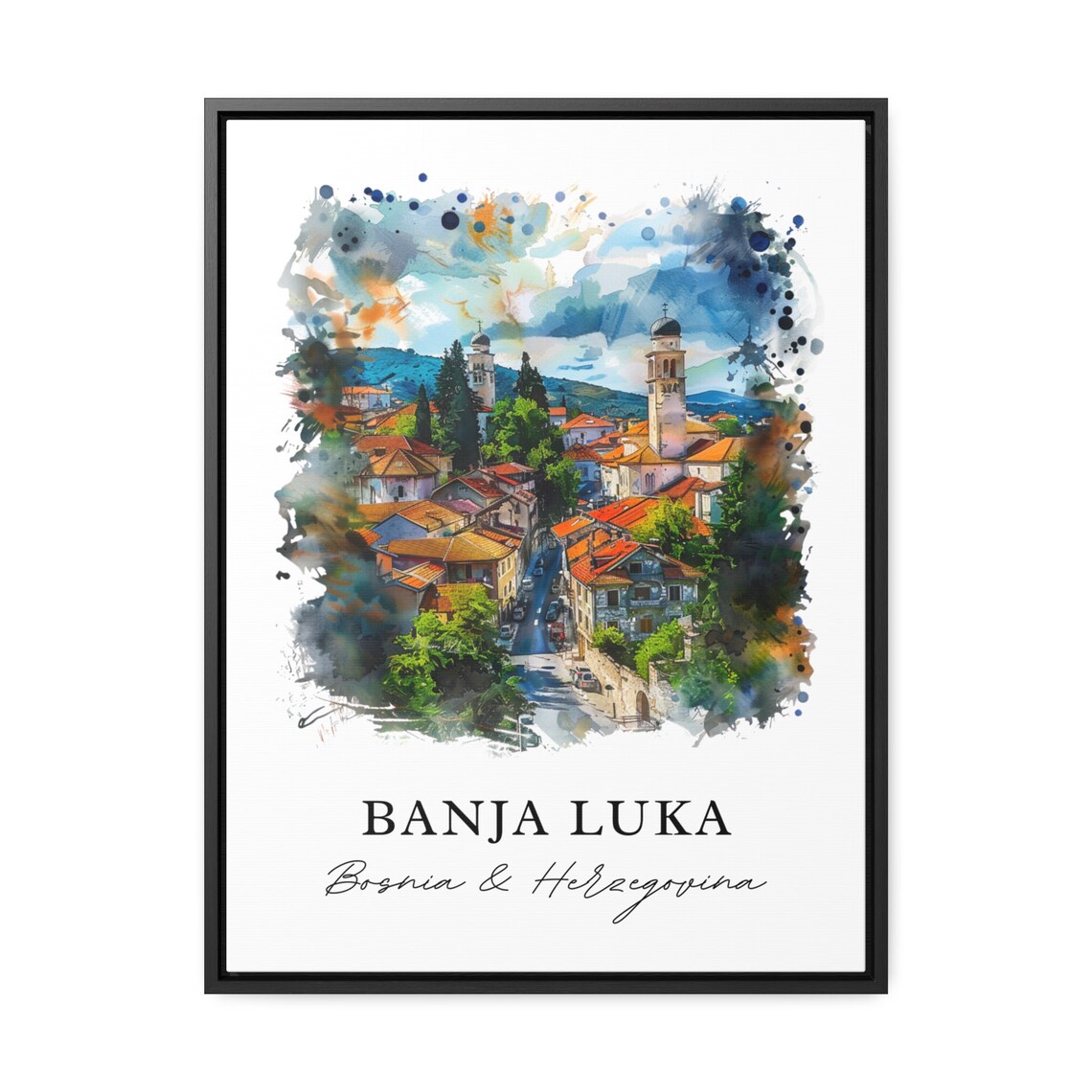 Banja Luka Bosnia and Herzegovina Watercolor Cityscape Travel Poster - Image 3