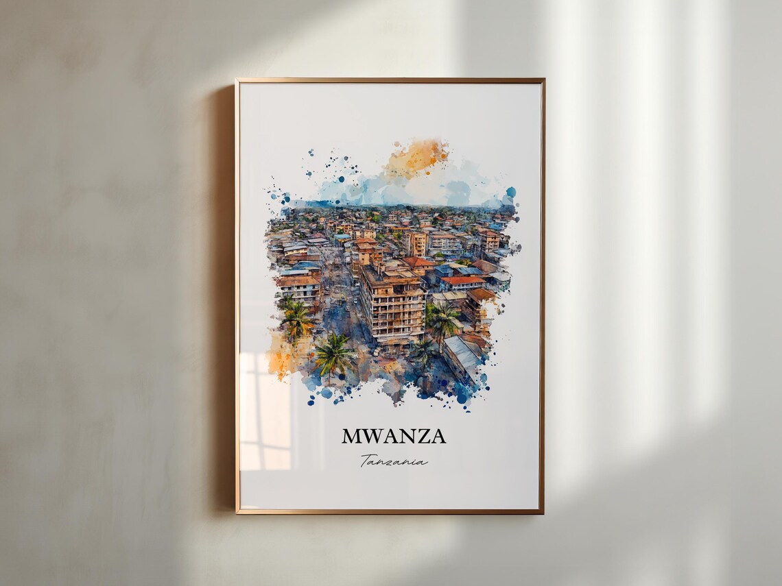 Mwanza Tanzania Lakeside City Aerial Watercolor Travel Art Poster - Image 6