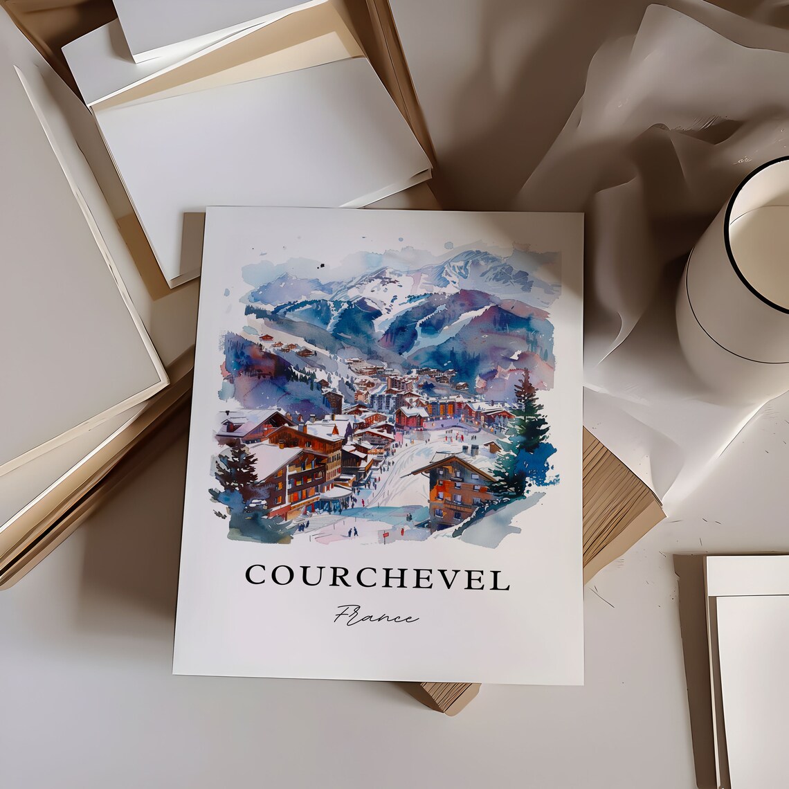 Courchevel France Watercolor Alpine Ski Resort Winter Snow Poster - Image 6