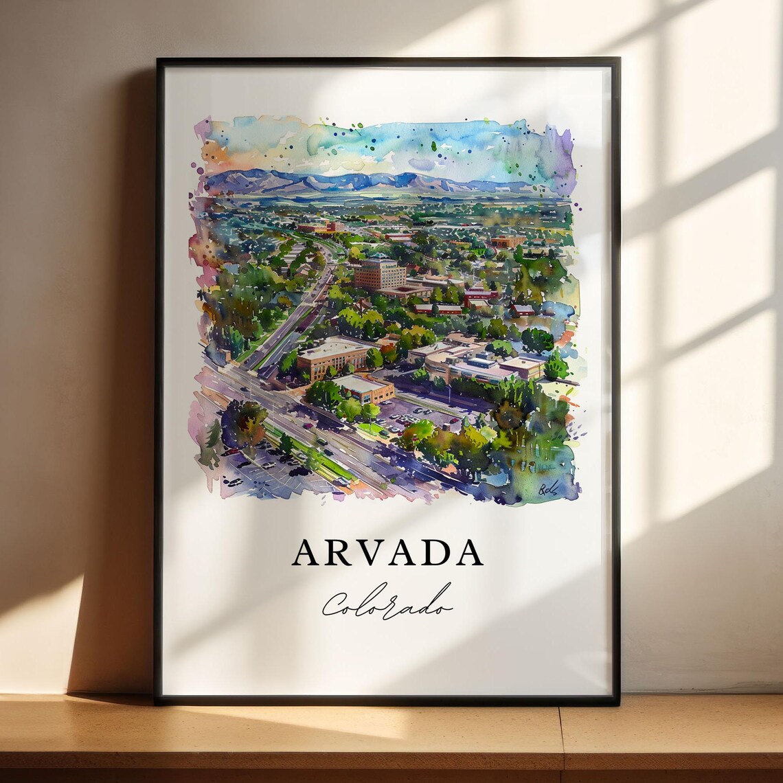 Arvada Colorado Watercolor Aerial City Mountain View Scene Poster - Image 4