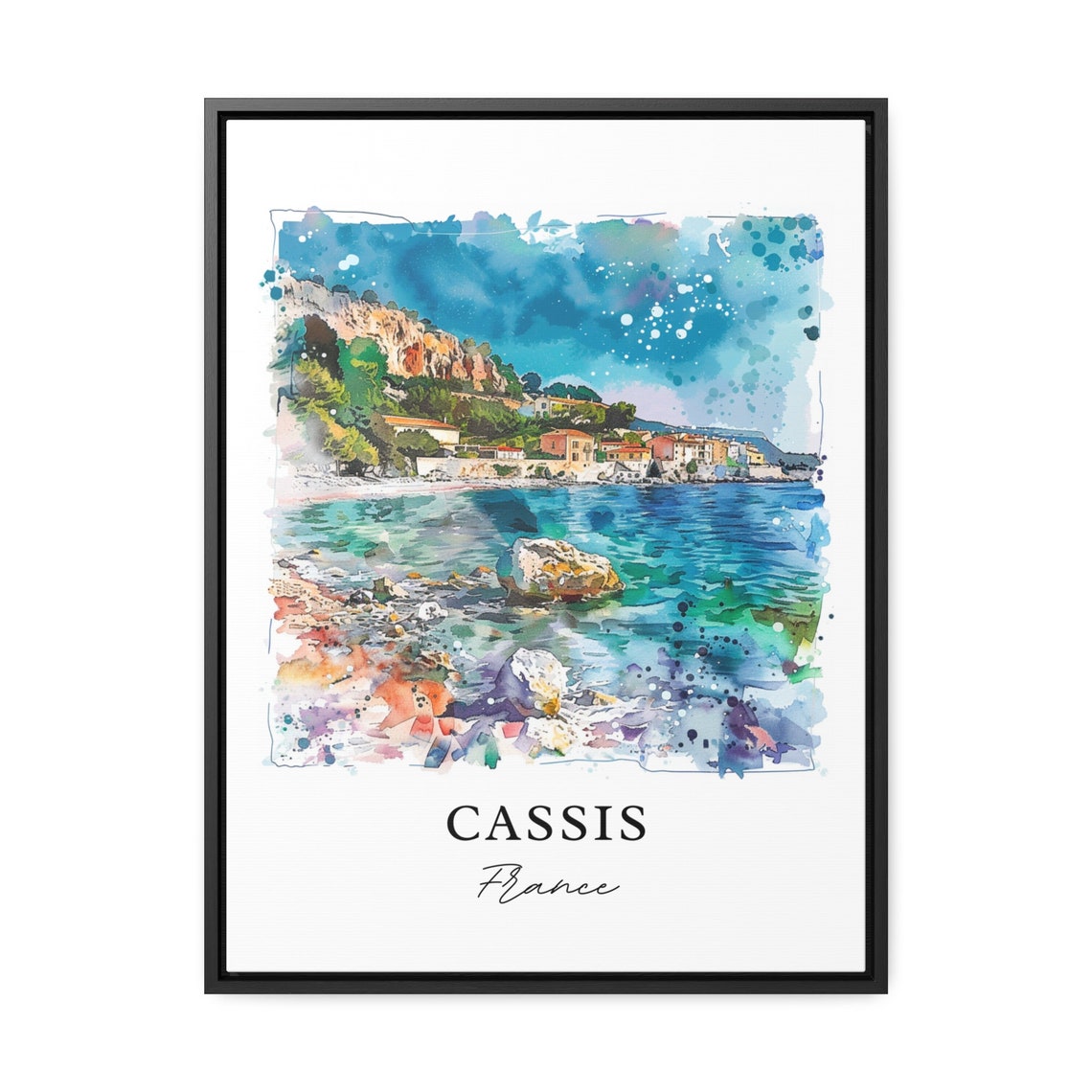 Cassis France Watercolor Rocky Coastline Turquoise Sea Poster - Image 3