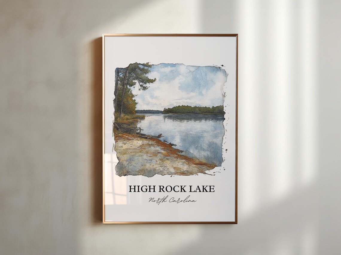 High Rock Lake North Carolina Pine Forest Shore Watercolor Poster - Image 5