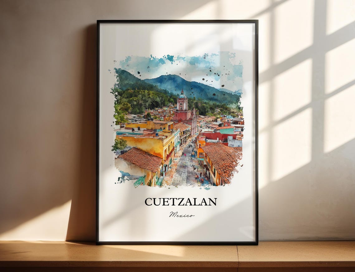 Cuetzalan Wall Art Puebla Mexico Print Watercolor Gift Travel Poster Housewarming