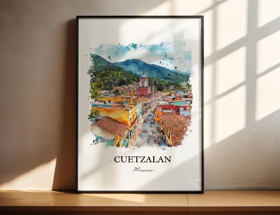 Cuetzalan Wall Art Puebla Mexico Print Watercolor Gift Travel Poster Housewarming