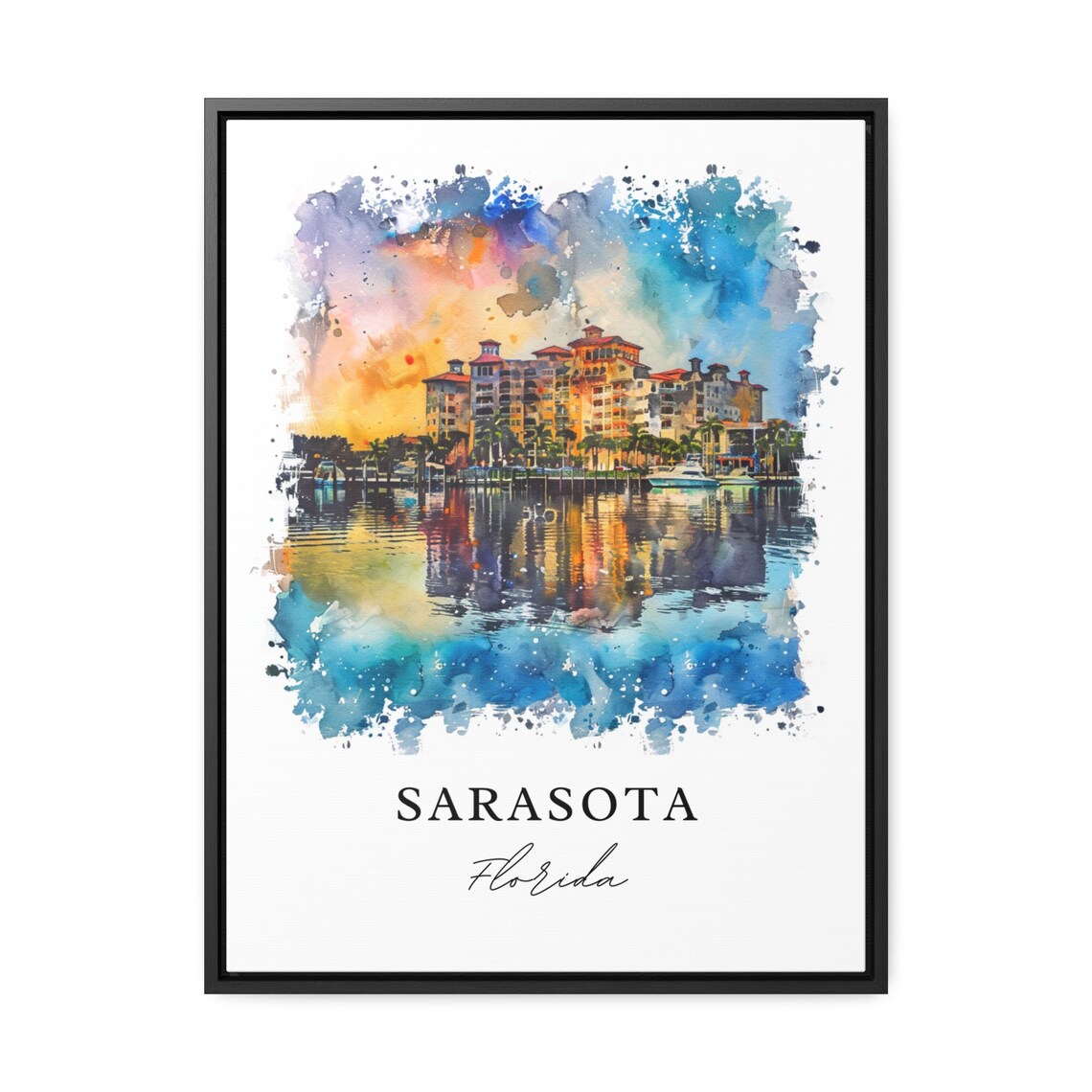 Sarasota Florida Waterfront Sunset Skyline Watercolor Travel Poster - Image 3