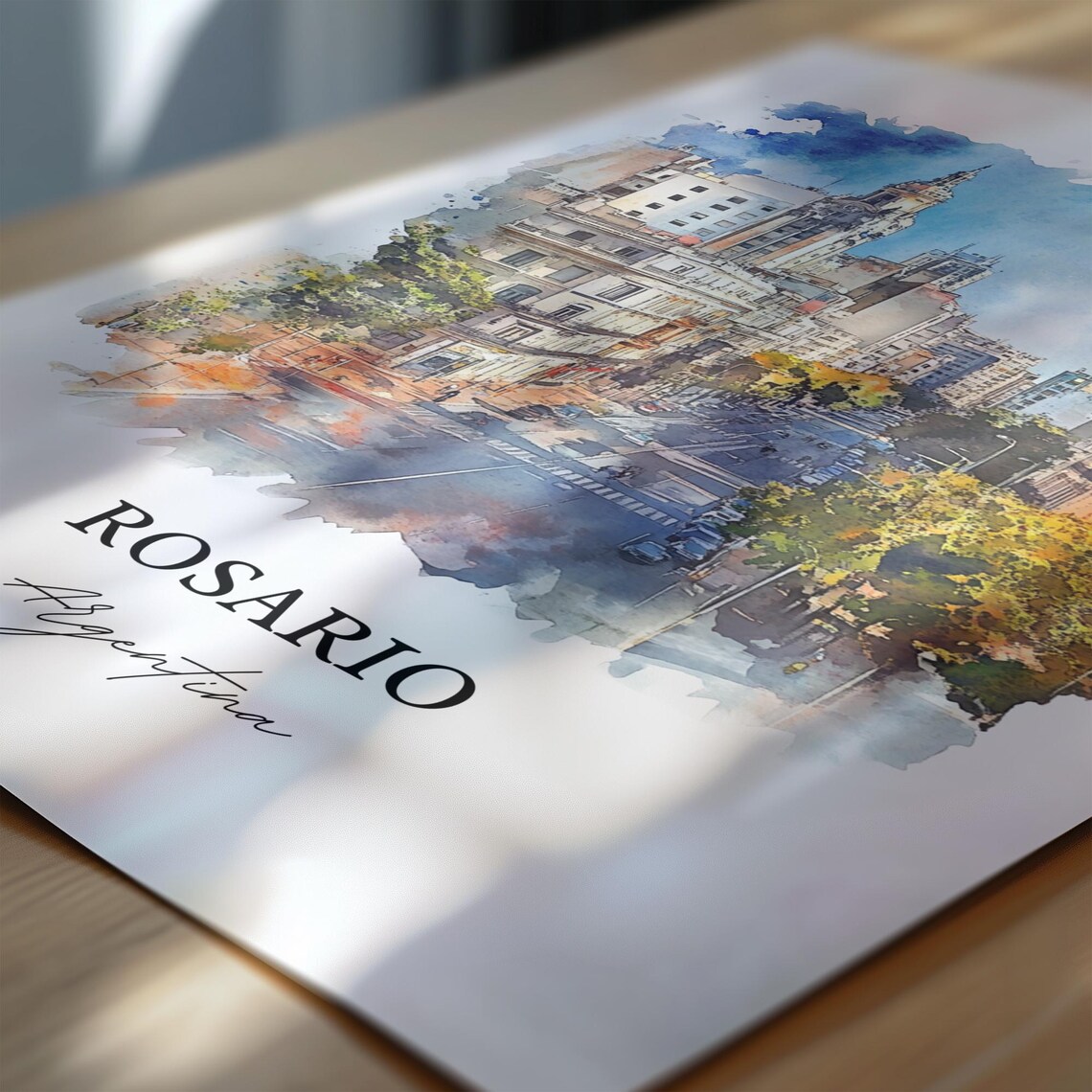 Rosario Argentina Watercolor City Street Clock Tower Avenue Poster - Image 6