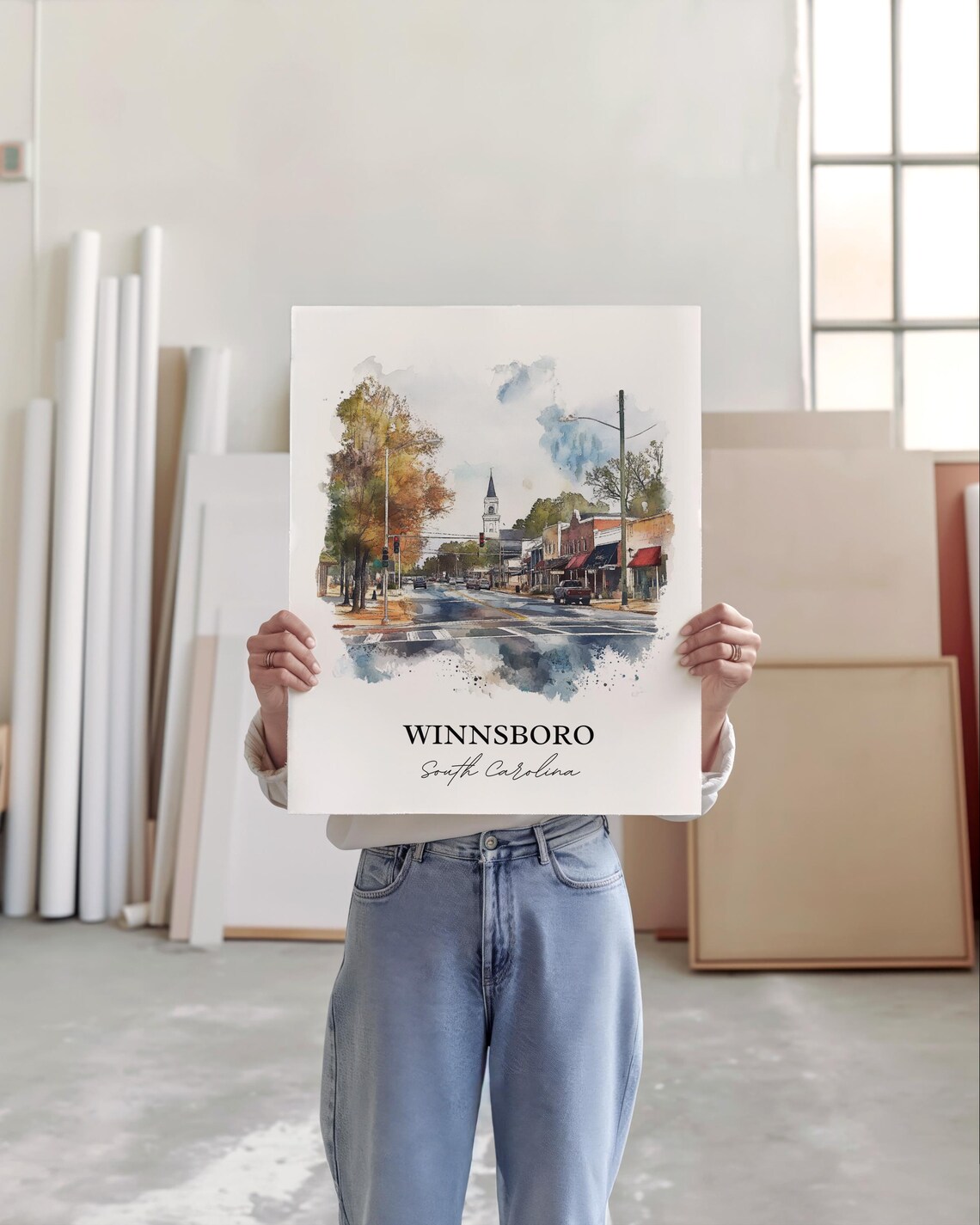 Winnsboro South Carolina Main Street Watercolor Travel Gift Poster - Image 5