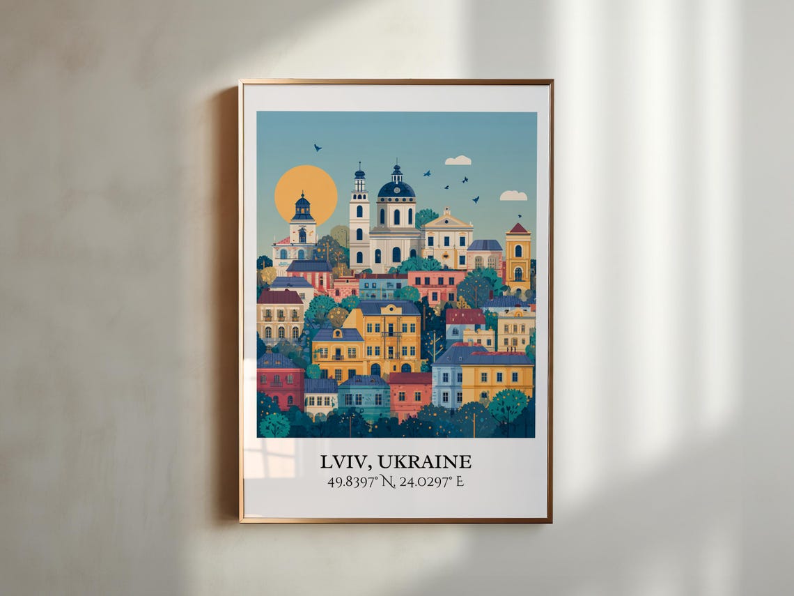 Lviv Ukraine Old Town Church Domes Sunset Retro Travel Poster - Image 5