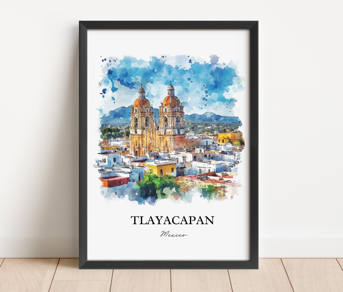 Tlayacapan Mexico Watercolor Twin Domes Church Rooftops Poster - Image 2