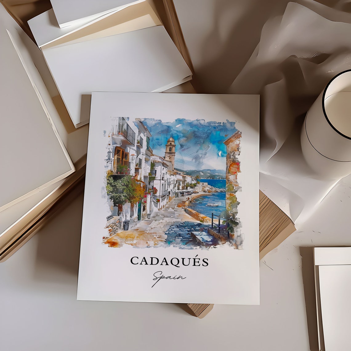 Cadaques Watercolor Spain Travel Poster Art Print - Image 6