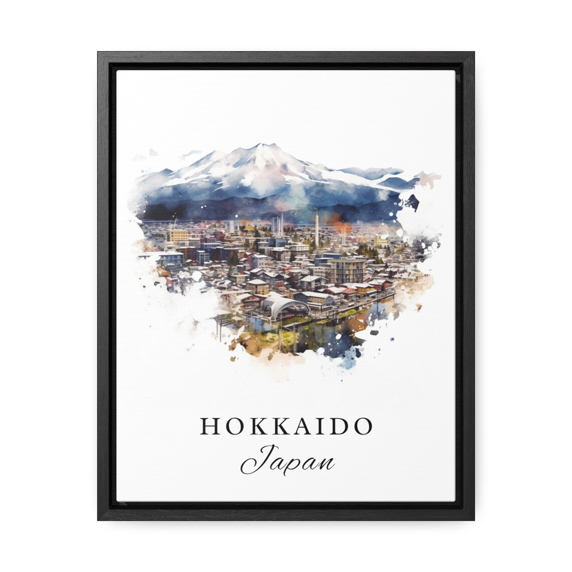 Hokkaido Japan Watercolor Snowy Mountain City Winter Art Poster - Image 2