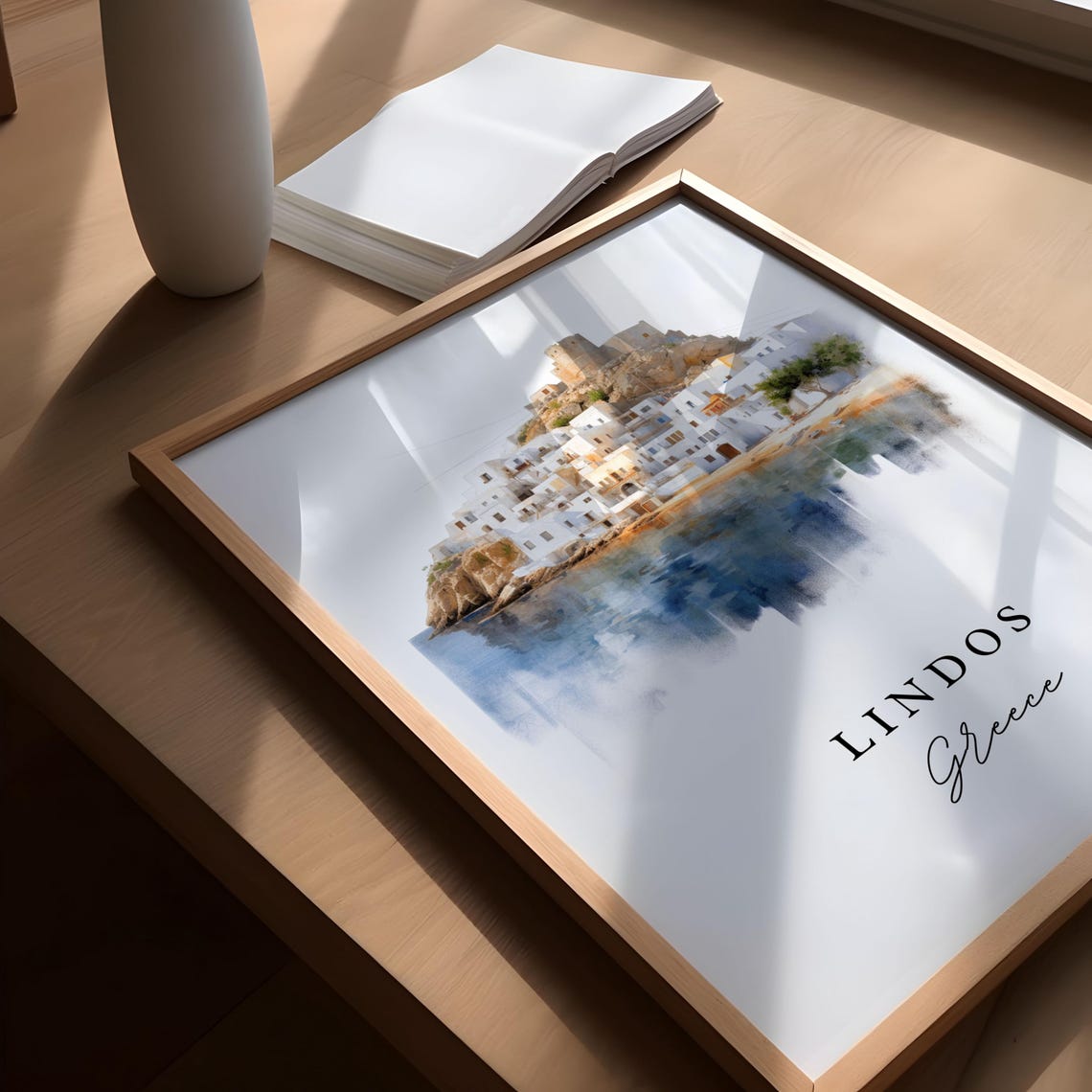 Lindos Greece Travel Poster, Custom Text Personal - Image 5
