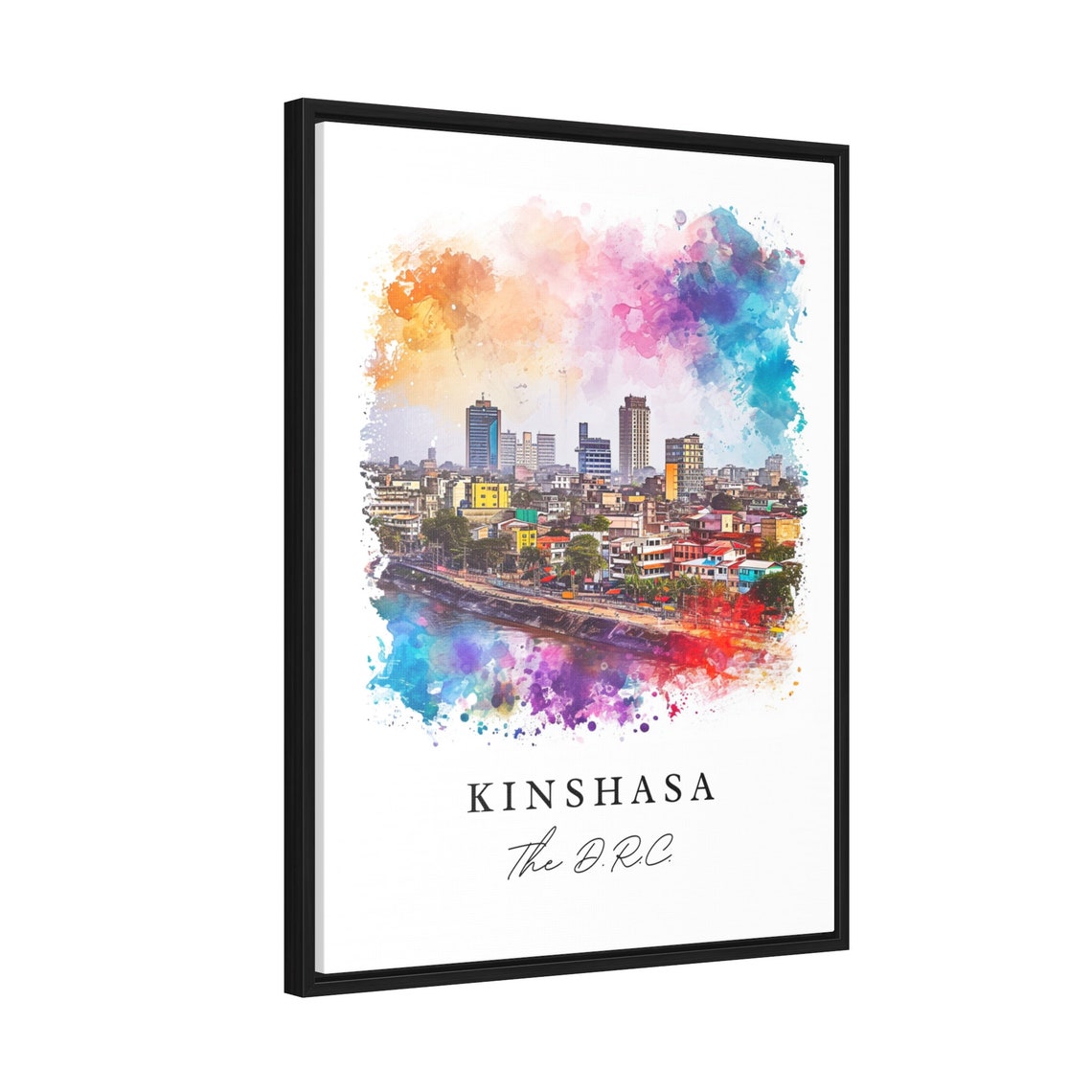 Kinshasa The DRC Riverfront Skyline Watercolor Travel Poster - Image 2