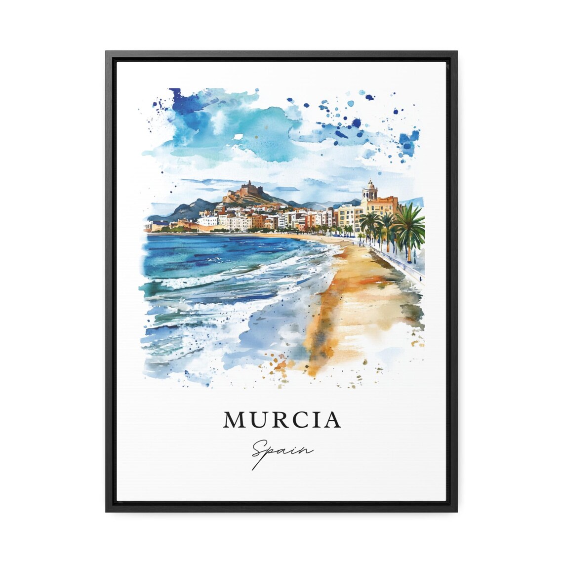 Murcia Spain Watercolor Sunny Beach Promenade Scene Travel Poster - Image 3