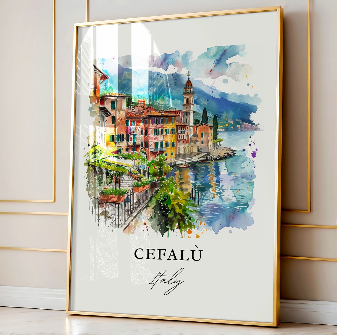 Cefal Italy Watercolor Travel Poster, Sardinia - Image 4