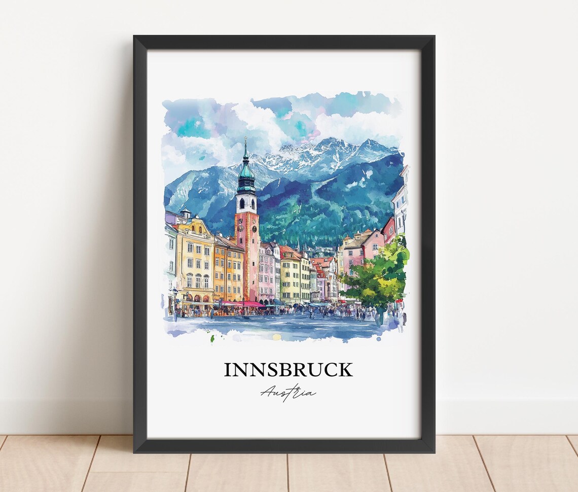 Innsbruck Austria Alpine Old Town Tower Watercolor Travel Poster - Image 5