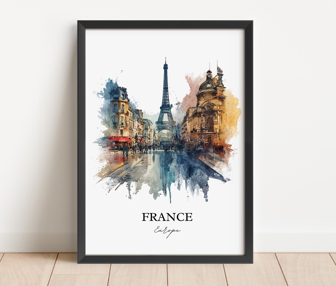France Paris Eiffel Tower Street Watercolor Europe Travel Poster - Image 4