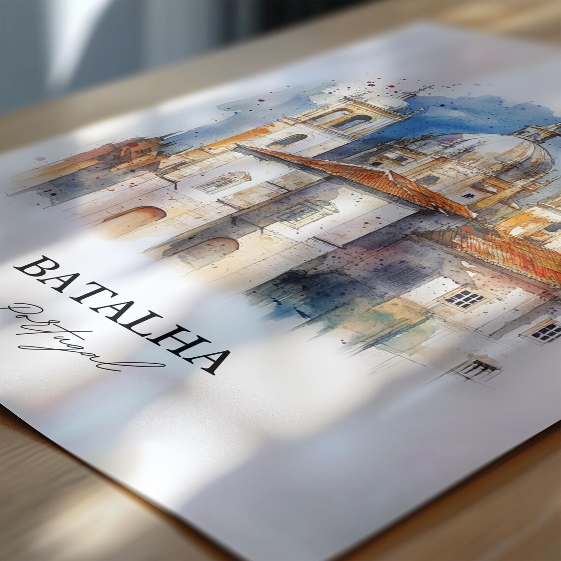 Batalha Portugal Watercolor Monastery Church Dome Architecture Poster - Image 6