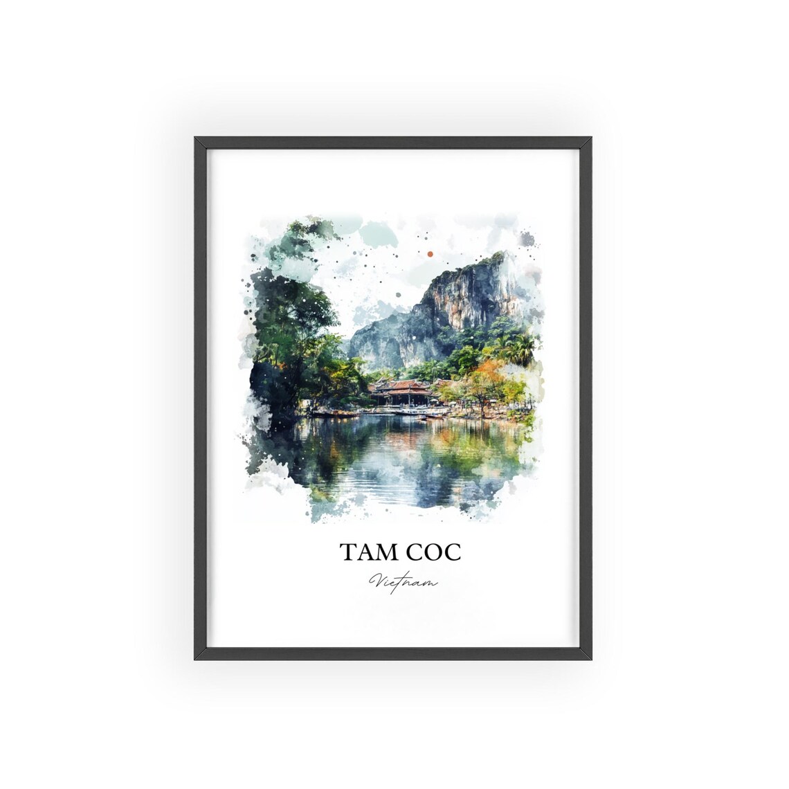 Tam Coc Vietnam Watercolor Karst River Boats Landscape Art Poster - Image 2