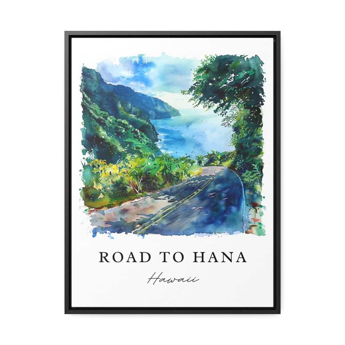Road To Hana Hawaii Watercolor Coastal Road Cliffs Ocean Poster - Image 3