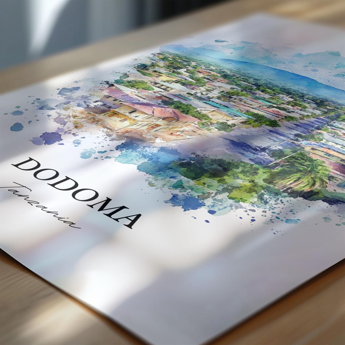 Dodoma Tanzania Watercolor Cityscape Mountain View Art Poster - Image 7