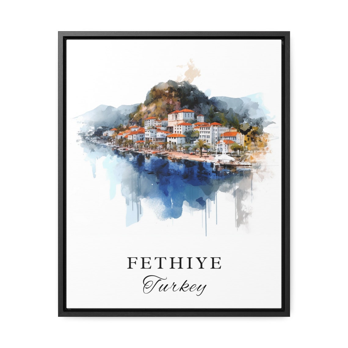 Fethiye Turkey Coastal Harbor Town Watercolor Travel Art Poster - Image 2