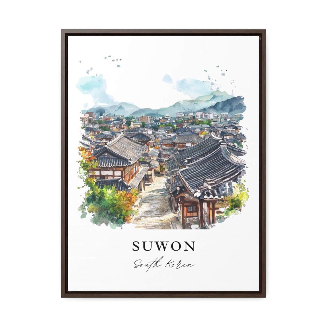 Suwon South Korea Hanok Rooftops Alley Watercolor Travel Poster - Image 2