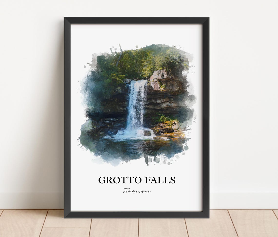 Grotto Falls Tennessee Forest Grotto Cascade Watercolor Poster - Image 2