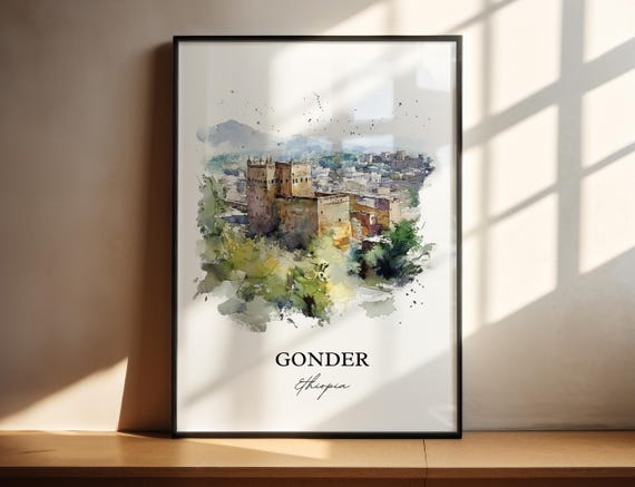 Gonder Ethiopia Wall Art Amhara Region Print Watercolor Gondar Gift Travel Poster Housewarming