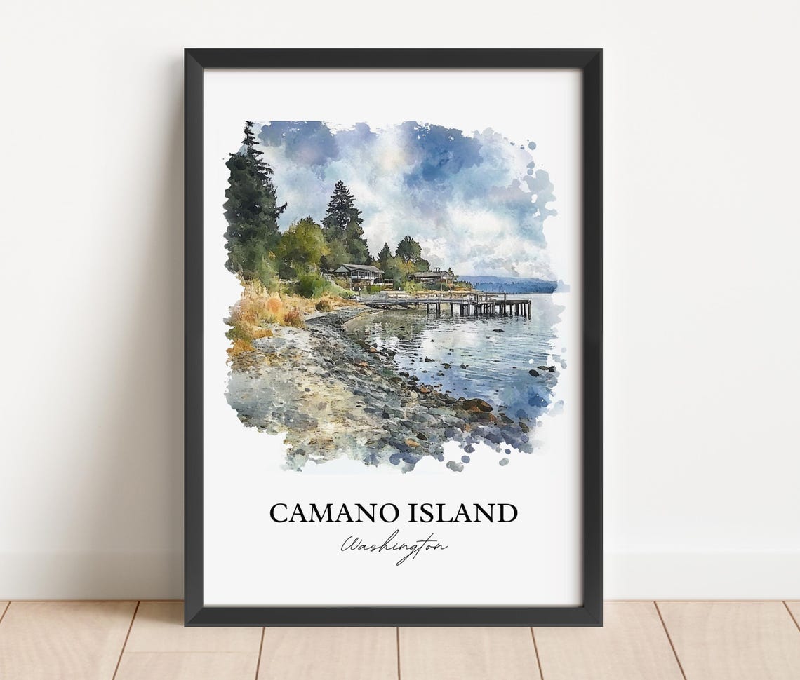 Camano Island Washington Shoreline Pier Watercolor Beach Scene Poster