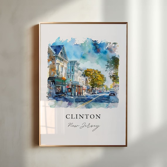 Clinton New Jersey Charming Historic Main Street Watercolor Poster