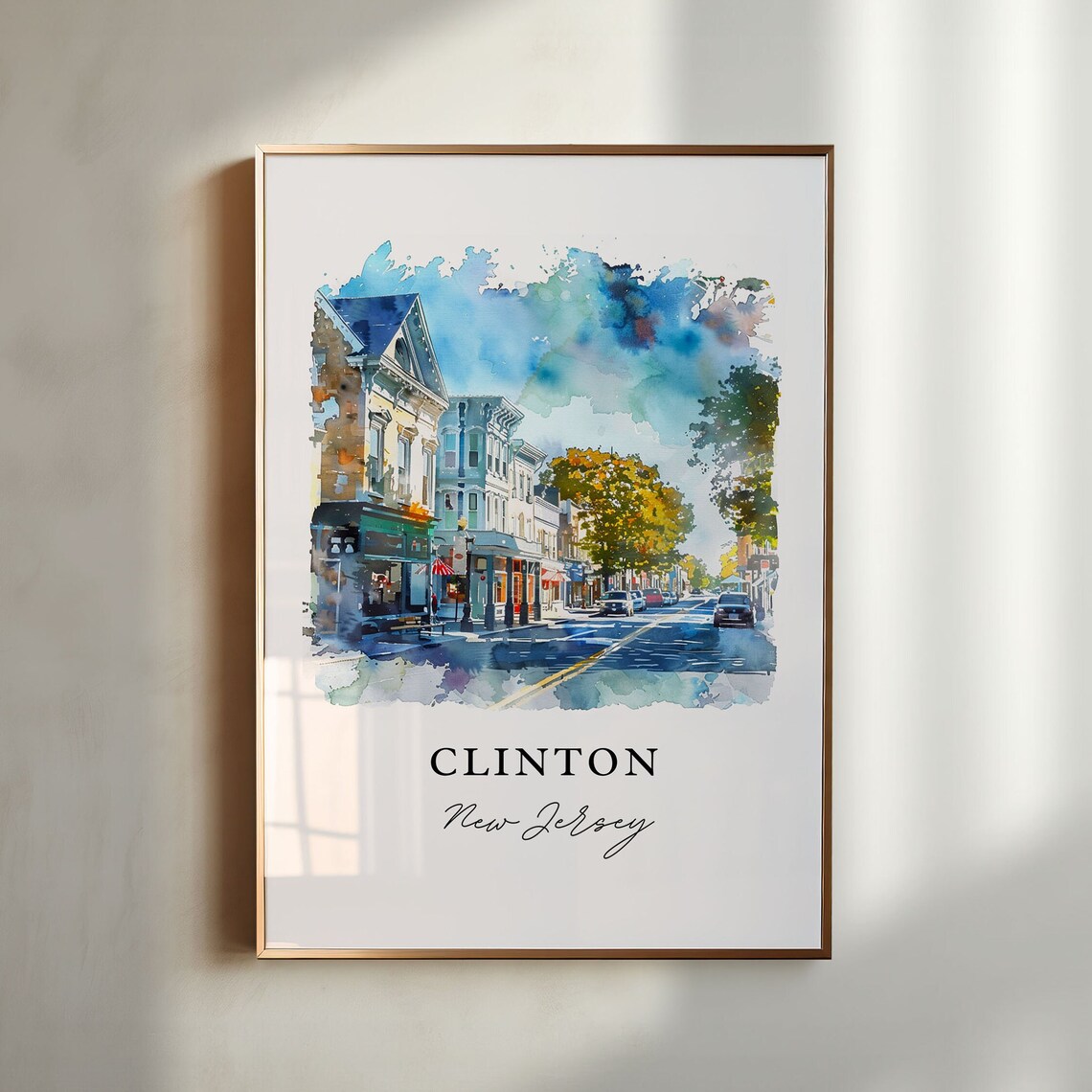Clinton New Jersey Charming Historic Main Street Watercolor Poster