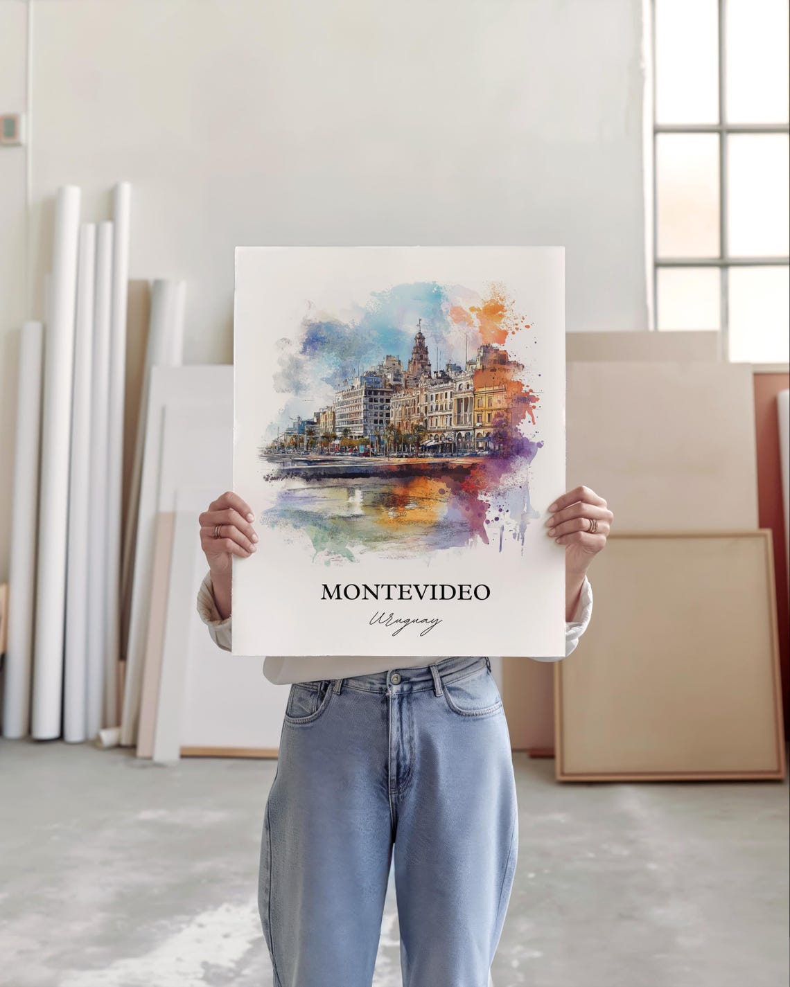 Montevideo Wall Art Print Uruguay Watercolor Gift Travel Poster Housewarming - Image 3