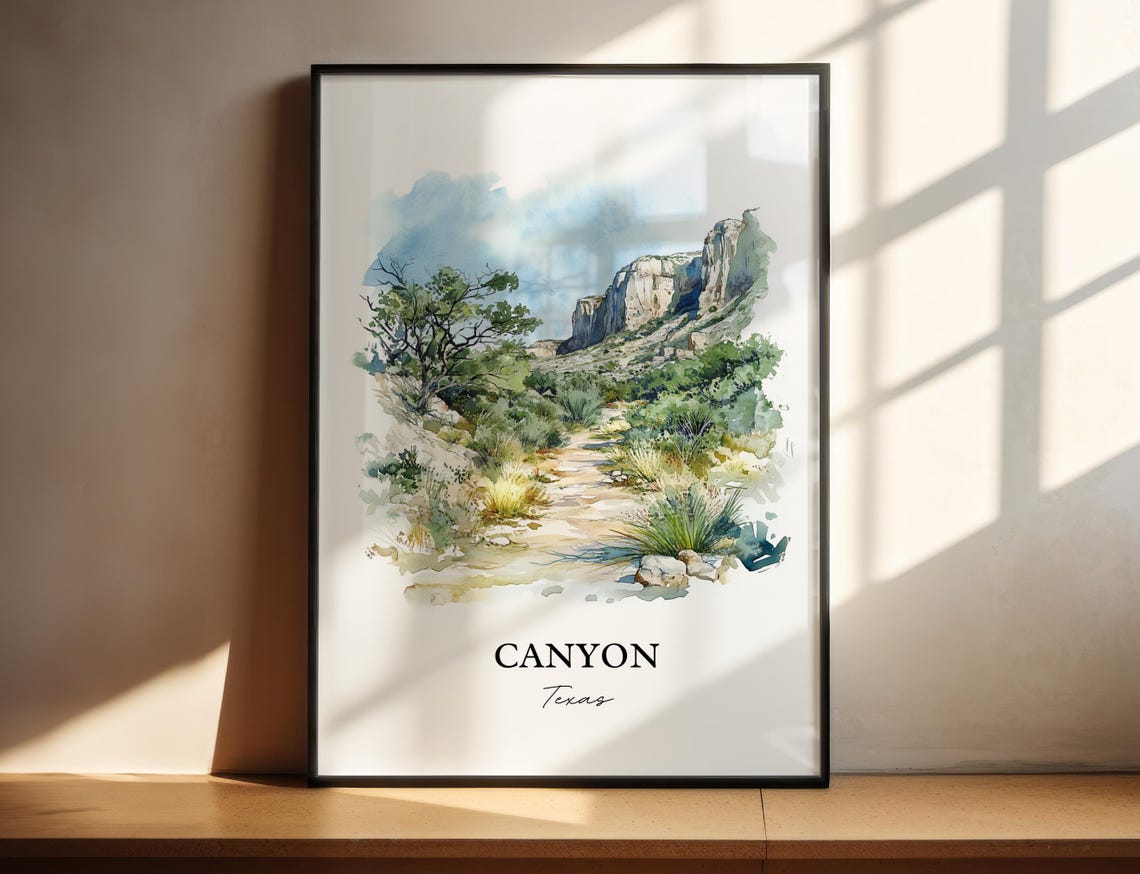 Canyon Texas Desert Trail Rocky Cliff Watercolor Travel Poster