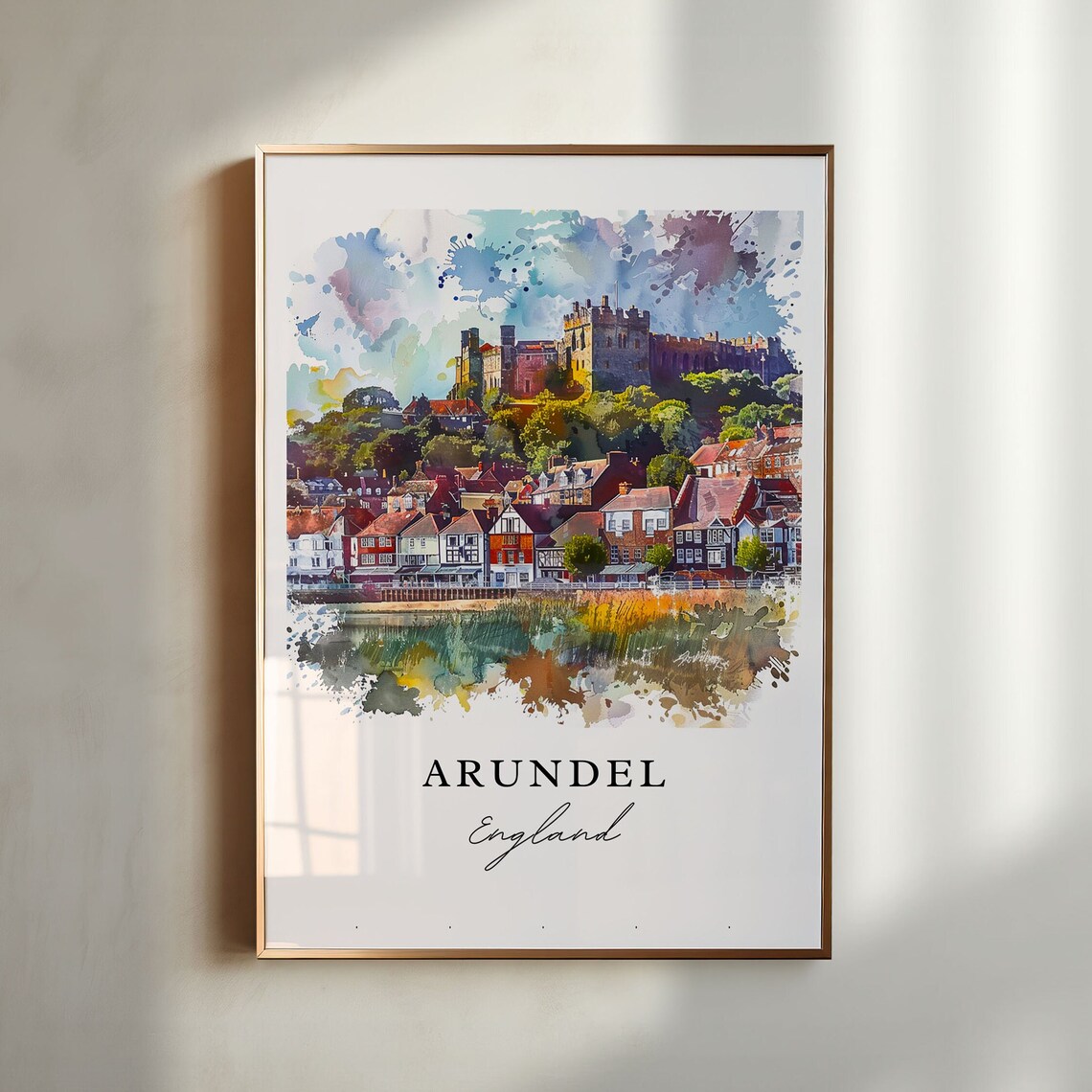 Arundel England Castle Rising Above Old Town Watercolor Poster
