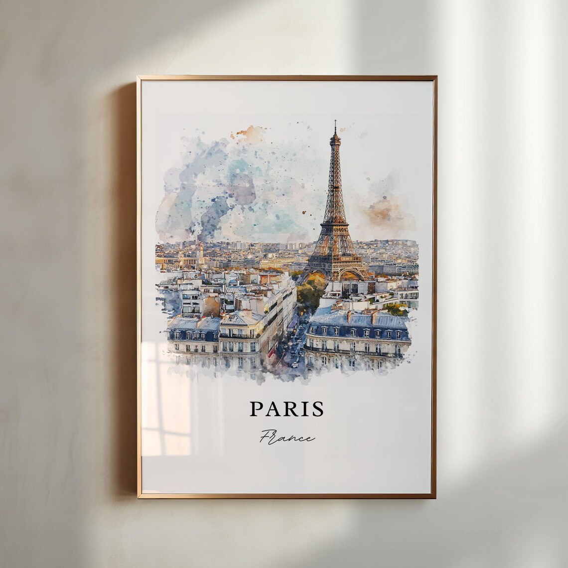 Paris Skyline Watercolor Art Print, Travel Poster