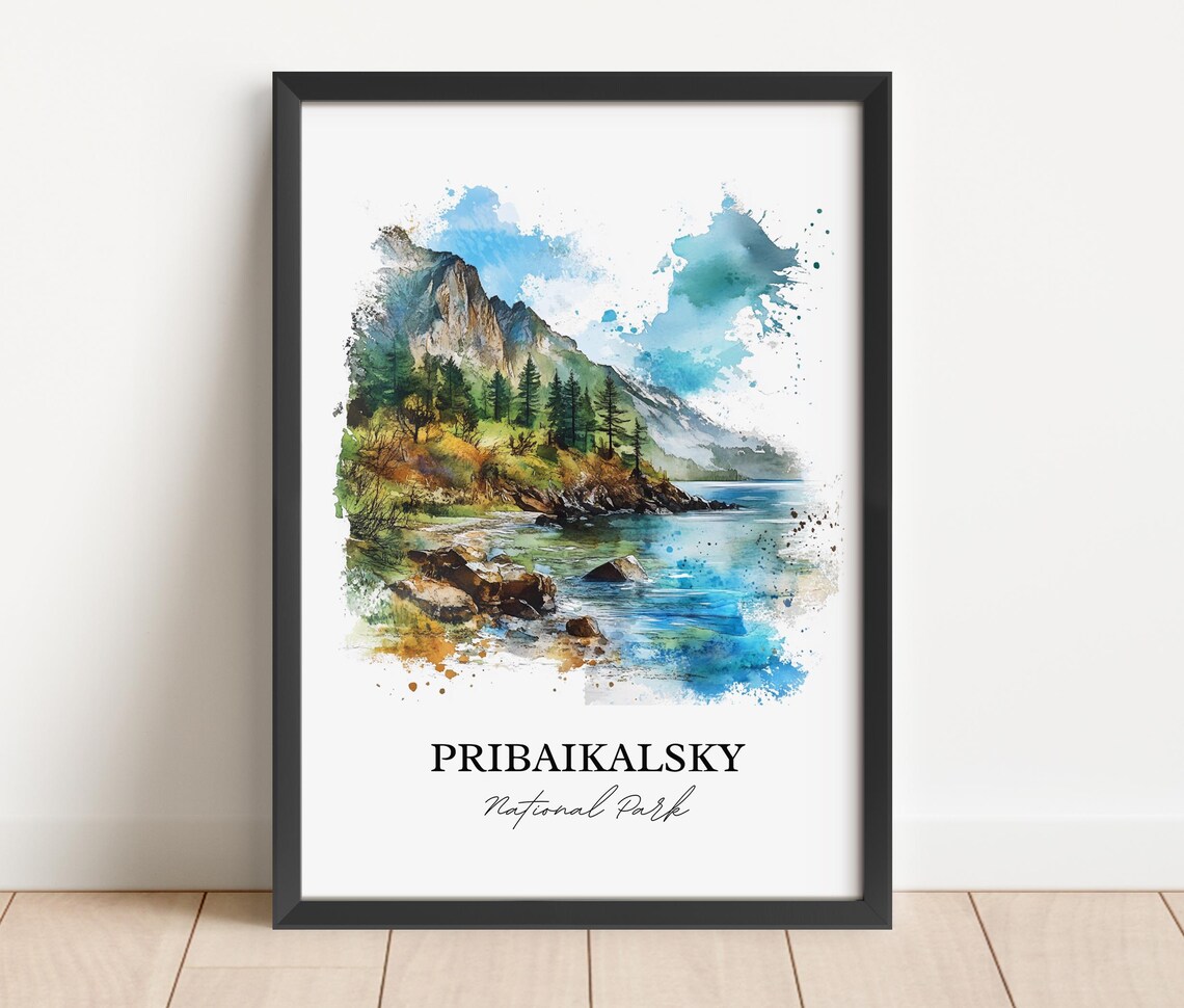 Pribaikalsky National Park Watercolor Mountain Lake Pine Shores Poster - Image 2