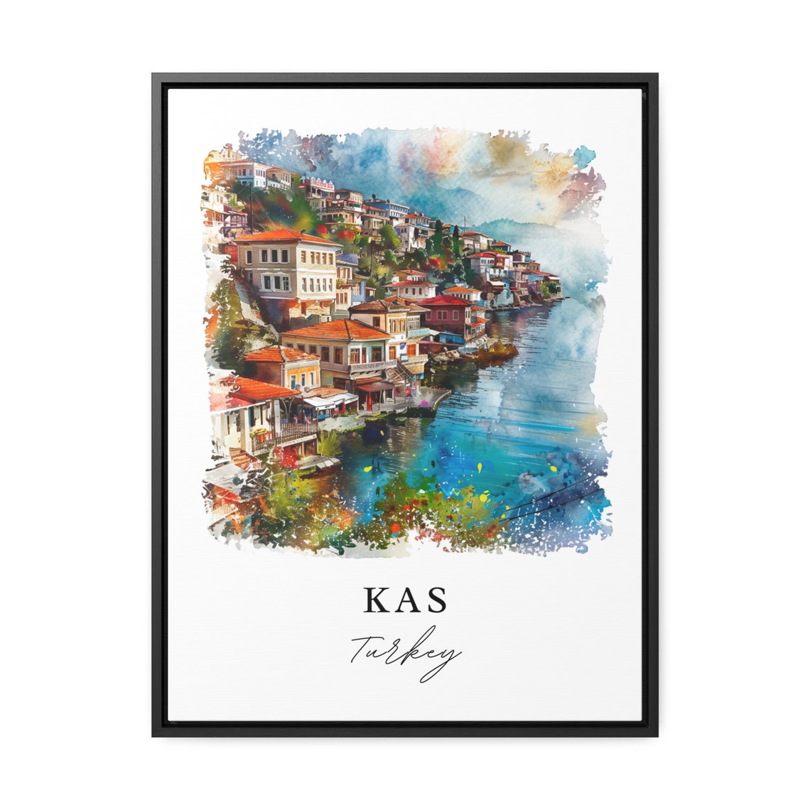 Kas Turkey Watercolor Mediterranean Coastal Town Seaside Poster - Image 3