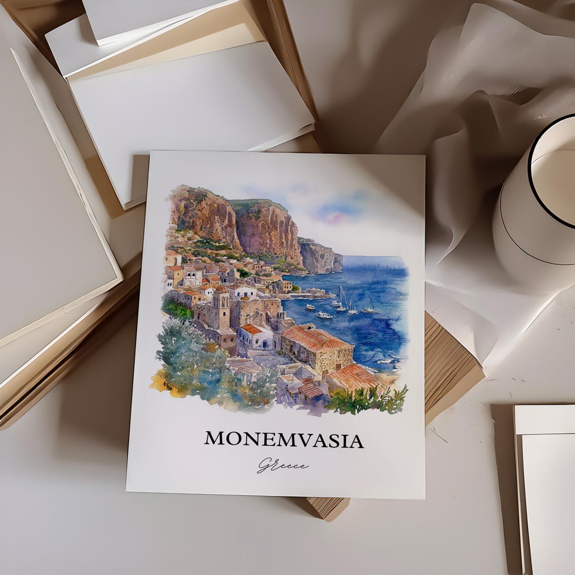 Monemvasia Watercolor Travel Poster, Laconia Greece - Image 3